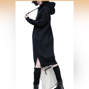 Black Long Sleeve Sweatshirt/ Hoodie Dress with Side Slit